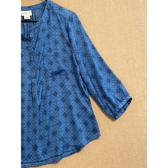 Liz Claiborne Blouse Women's Petite Large Blue Mid Length Balloon Sleeve - Picture 4 of 11
